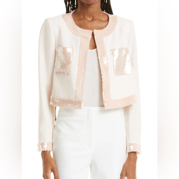 cinq a sept Jackets & Blazers - NWT Cinq a Sept Rina Sequin Trim Crop Jacket In Pearl/ Travertine - 10